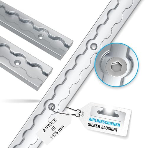 NTG 2 x 2 m guida in alluminio per airline, rettangolare, con fori da 2 m, 1975 mm, fissaggio del carico per rimorchi, camion e camper, argento anodizzato