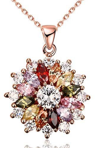 VONSSY Bunte Anhänger Halskette Rose Gold 5A Zirkonia Bohemian Boho Kristall Statement Halskette Pullover Kette Multi Edelstein Granat Amethyst Morganit