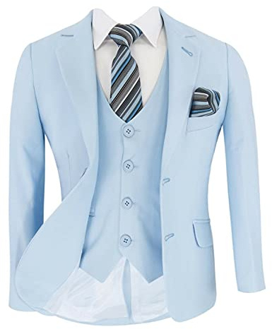 Boys Page Boys Light Blue Suit Tailored Fit 3 Piece Set Communion Wedding Birthday Dinner Prom Party Special Occasion Age 7 Years