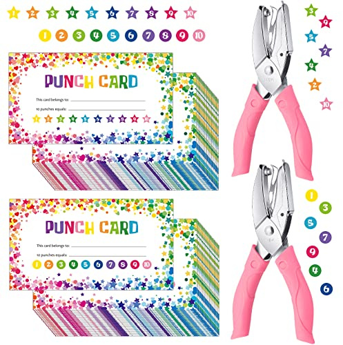 200 Pcs Reward Punch Cards Incentive Card and 2 Star Hole Puncher Kit Star Shaped Incentive Loyalty Reward Cards for Business Home Classroom School Teacher Party Decor
