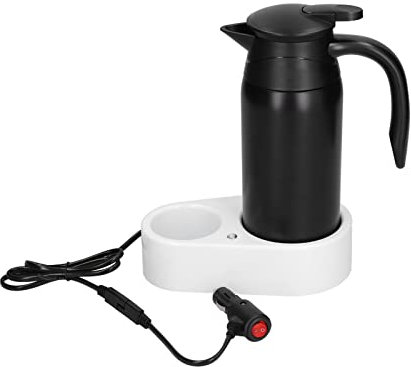 Bollitore Elettrico per Auto da 800 ml, Bollitore Elettrico con Base, Bollitore per Accendisigari di Grande Capacità In Acciaio Inossidabile 304(12V/24V Nero)