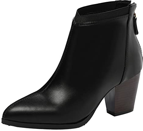 Botines Mujer Tacón Ancho, Botas de Vaquero Elegante Zip Botines Tacón Alto Puntiagudo 366 Negro Talla 34 EU