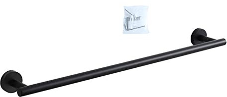 Hoopever Toallero de 23.6 pulgadas montado en la pared, base redonda de acero inoxidable, soporte de barra de toalla individual, montaje de tornillos, negro mate