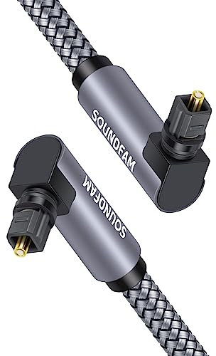 SOUNDFAM Cavo Audio Digitale Ottico 3m - Connettore a 90°, Intrecciato, Scocca Metallica - Grigio Doppio a 90° Toslink