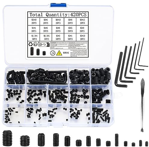 Lot de 420 Vis Sans Tête Hexagonale, M2.5/M3/M4/M5/M6/M8 Vis Allen de Poignées de Porte Métriques, Vis de Fixation, avec Clé Allen (M2.5/M3/M4/M5/M6/M8)