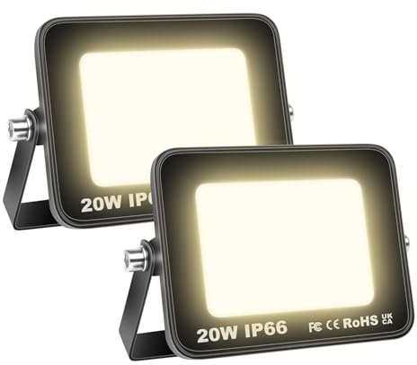 Willpower 2pcs Faretto LED da Esterno 20W 2000LM Faro LED Bianca Caldo 4000K Proiettore LED Impermeabile Lampada Luce di Sicurezza a LED Illuminazione per Giardino Garage Cortile Patio Corridoio