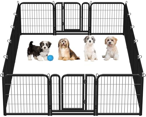 Abician Parc pour Chien en 16 Panneaux Enclos pour Chien en Métal avec Porte Parc pour Animaux de Compagnie 60 cm de Haut Noir