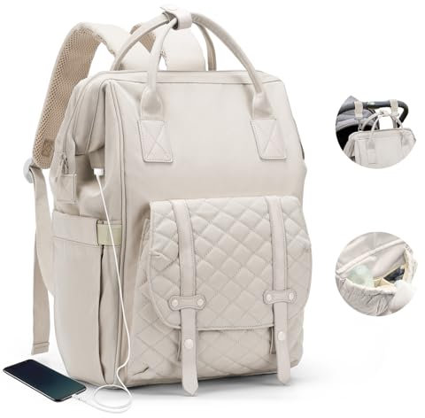 Baby Lässig Wickelrucksack Wickeltasche Groß,Wasserdichter Wickeltaschen Rucksack,Babytasche Multifunktional für Mama und Papa Diaper Bag Beige
