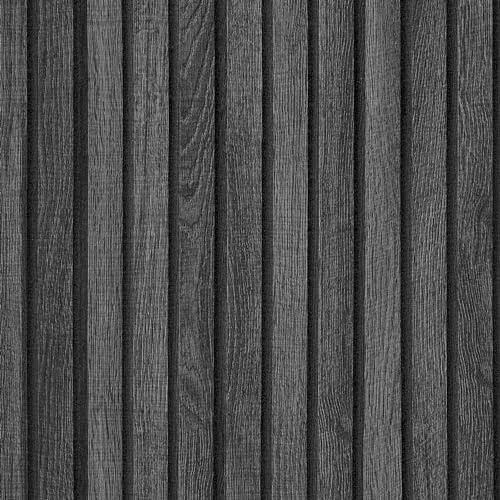VEELIKE Charcoal Black Wooden Slat Wallpaper Peel and Stick Waterproof Dark Wood Contact Paper for Walls 15.7''x118'' Adhesive Removable Faux Wood Slats Wall Panel Wallpaper for Bedroom Accent Wall