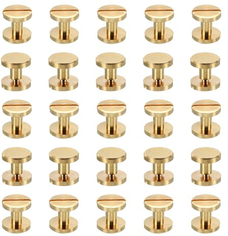 PATIKIL 25 Sets Chicago Screws, M4x4mm Chicago Screw Slotted Binding Post Screw Bolts Rivets Brass Fasteners Connectors for Leather Belt Scrapbook Photo Albums