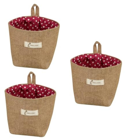 ABOOFAN 3pcs Jute Fabric Storage Bags Hanging Plant Pouch Striped Design Breathable Small Sacks Hanging Storage Basket Dot