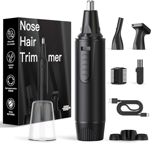 XOOMRSCP Nose Hair Trimmers for Men,Rechargeable Hair Trimmer 3 in 1 Painless Multifunctional Ear and Nose Hair Trimmer with IPX7 Waterproof Dual Edge Blades (Ink Black)