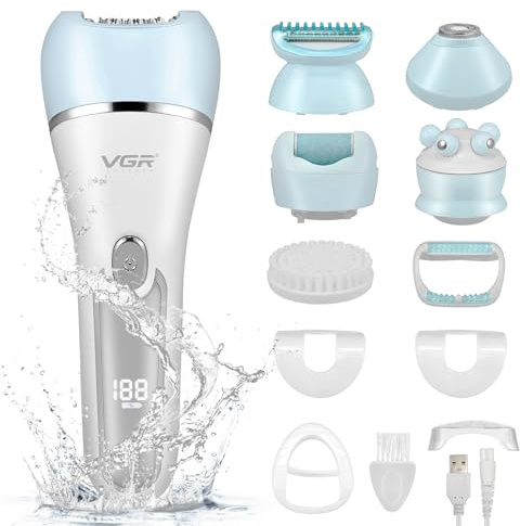 Nuision Epilator for Women, Electric Lady Shaver, 6 in 1 Cordless Razor Kit with LED Light, Facial Hair Removal for Body Arm Leg Underarm Painless Bikini Trimmer Dry Wet,Rechargeable Waterproof (Blue)