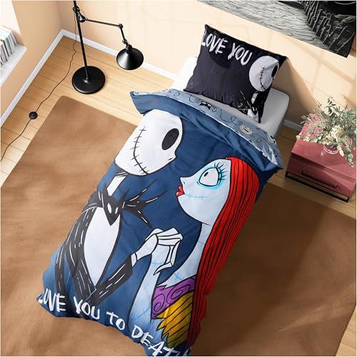 Disney Stitch Duvet Cover and Pillowcase Set Kids Teens Bedding Bedroom Accessories - Single or Double (Black Jack Sally Single)