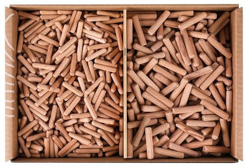 SOLID Holzdübel 600 Stück Holz Dübel Set 2 Größen Holzverbindung Holzstifte Möbeldübel Riffelholzdübel Riffeldübel Kompatibel Mit Dübelfräse Lamellofräse Buchenholz Dübelstangen Holzstopfen