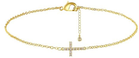 FDEETY Or 18K Mini Bracelet Croix Chaîne en Acier Inoxydable Cuivre Avec Zirconium Respectueux de l'Environnement Cuivre Micro Zirconia Bracelet Croix Cadeau Recommandé Très Low Profile