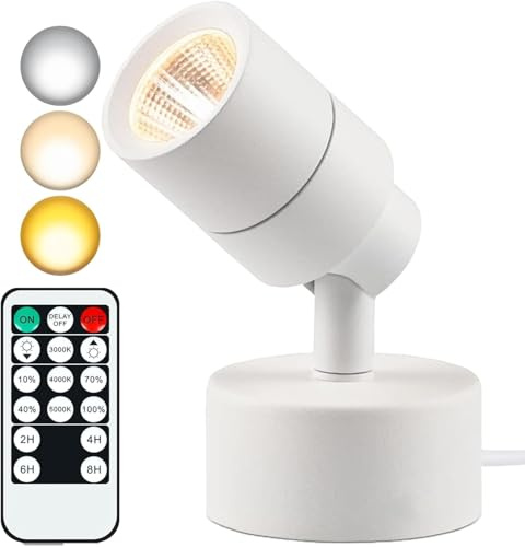 MIOBLUE LED Spot Lights Indoor Uplighting with Timer, 3W Up Indoor Plant Spotlight, Dimmable Uplights Accent Lighting with 3CCT, Floor Spotlight Lamp with 5.9FT Plug Cord - White