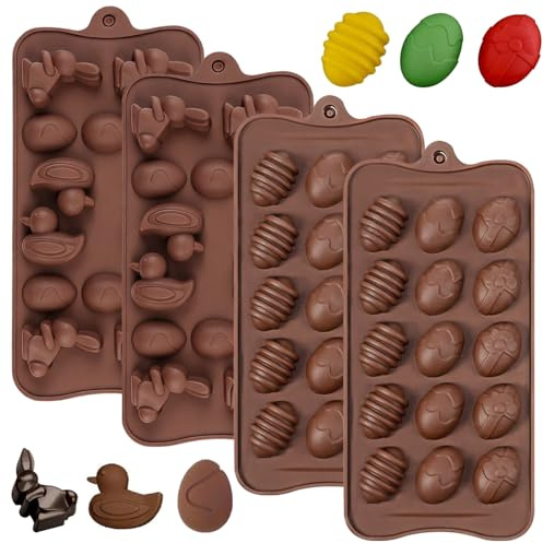 YXHZVON Påsk silikon chokladformar, 4 stycken silikonbakformar non-stick belagd silikonform med 15 håligheter, påskägg chokladform BPA-fri påsk fondant silikonform