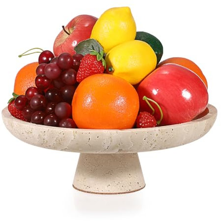 TOLIDA Travertine Fruit Bowl - Natural Travertine Decorative Holder for Home Decor, Fruits Tray Dish for Dining Table, Kitchen, Beige