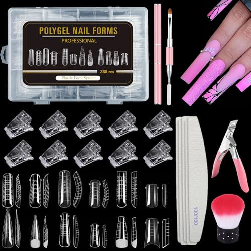 LURNODY 288 Pezzi Unghie Finte Nail System Dual Nail Form,dual form mandorla,12 Stili Acrilico Stiletto Strumenti set per Manicure per a principianti e manicuristi della nail art