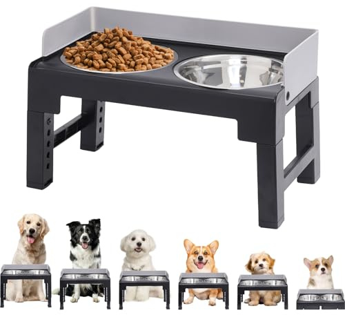 Comedero Elevado para Perro con Bebedero Cuencos de Acero Inoxidable Extraíbles,6 Alturas Ajustables,Antideslizante - Ideal para Perros Medianos y Grandes