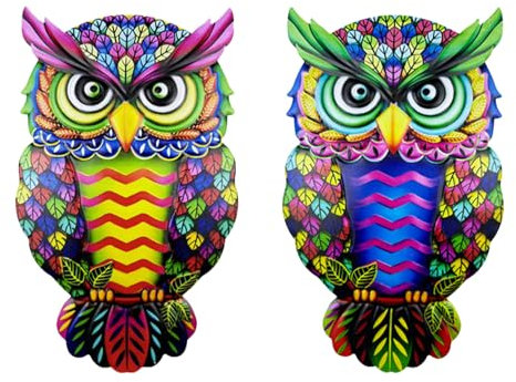 Decorazione da parete a forma di gufo, in metallo, confezione da 2, unica decorazione da parete per esterni per casa e giardino, resistente alle intemperie, con ganci facili per patio, balcone