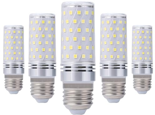 Queeplo E27 LED Maiskolben glühbirne,12W 6000K Kaltweiß 1000LM,Ersetzt 100W Glühbirnen,E27 Bajonettsockel,Nicht Dimmbar (5 Stück)