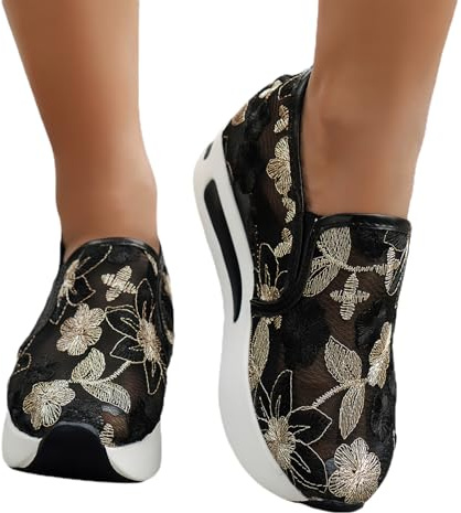Hsternexy Chaussures plates pour femme - Dentelle Dirndl - Baskets en maille respirante - Chaussures d'été blanches - Chaussures de mariage - Chaussures de tennis - Chaussures de sport