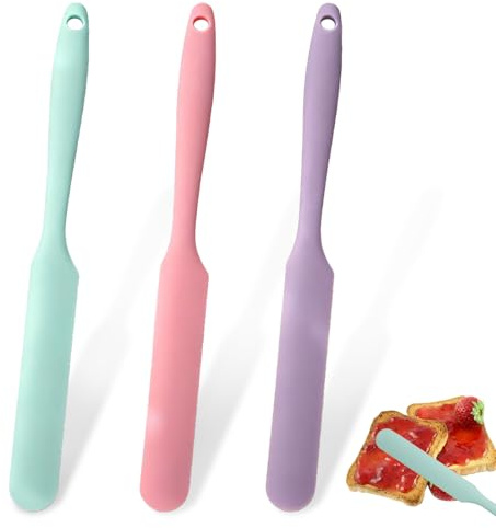 3 Pack Silicone Jar Spatula Small Silicone Spatulas Mini Jar Scraper for Peanut Butter, Mayo, Jams Flexible Kitchen & Baking Tools(Color B)
