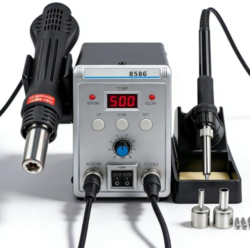 Estacion De Soldadura De Aire Caliente, 700W 2 En 1 Soldador EstañO Y Pistola Aire Caliente, Estacion Soldadura Digital Soldadura Y Retrabajo De Aire Caliente SMD Con Temperatura Ajustable 100-500 °C