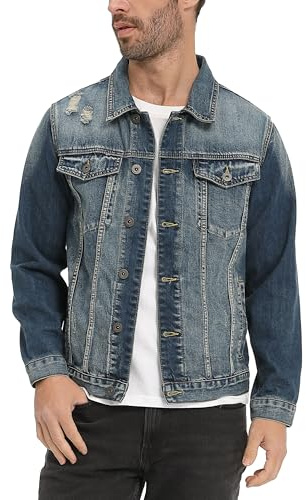 CoXuantion Giacca Jeans uomo Classico Lavato Vintage Jacket Casual Jeans Cappotto Cotone Trucker Giacca Biker Moto Capispalla in Denim Strappato L,Blu