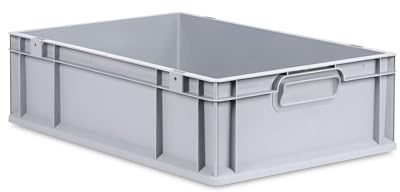 FIXKRAFT Eurobox 34L Aufbewahrungsbox ohne Deckel Stapelbar 60x40x17 cm Stapelbox Grau Kunststoff Box Aufbewahrung Plastikbox Lagerbox Kunststoffbox Plastik (ohne Griff) (60x40x17 cm, Box)