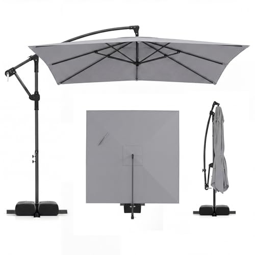COSTWAY Ombrellone da Giardino 250 cm, Tettuccio Girevole e Ventilato | Protezione Solare, Resistente, Portatile, Sacchi di Sabbia, per Balcone, Esterno, Spiaggia (Grigio, 0 Luce LED)