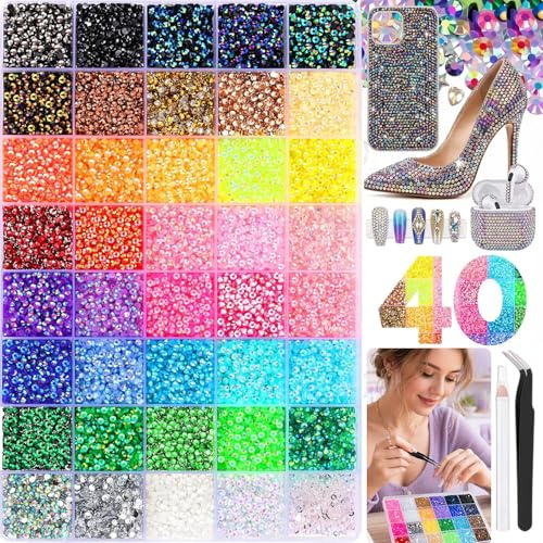 35 000-delars glitterkit med strass för naglar, 40 färger, 3 mm glitterstenar, glitterkit med pincett och vaxpenna, platta geléstrasstenar för nagelkonst, gör-det-själv-pyssel, naglar, diamantmålning