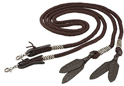 Barefoot Acorn offene Zügel mit Lederklatschen – rundgeflochtene Reitzügel mit Rohhautverzierung & abnehmbaren Snap-Haken – pferdefreundlich & gebisslos