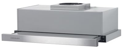 Cookology TEL600SS/A 60cm A Energy Rating Integrated Telescopic Cooker Hood Built-in Extractor Fan Vent Hood with LED Lights and 2 Speeds in Stainless Steel
