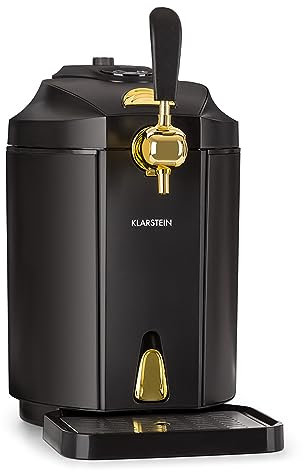 Klarstein Skal - Tirador de cerveza, Dispensador de cerveza, Tirador de cerveza para casa, 5L, Refrigerador termoeléctrico, Indicador LED, Cartuchos CO², Adaptador, Acero inoxidable, Negro