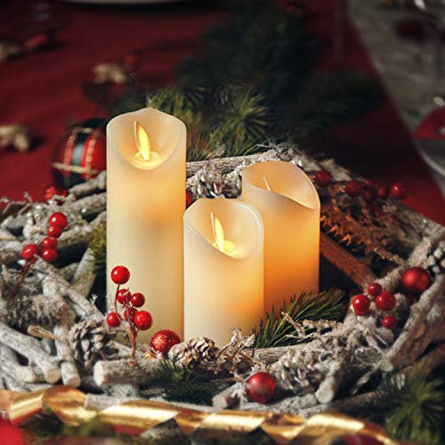 CCLIFE velas elettriche e LED in vera cera con telecomando, funzione timer, paraffina, funzionamento a batteria,Beige 3 pezzi