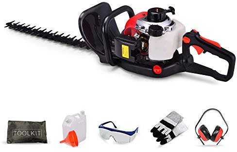 BU-KO 26cc Benzin-Heckenschere, handliche Heckenschere, 600 mm Rasentrimmer-Schnittlänge mit Dual-Action-Klingen, professionelle Gartenschere, 180 Grad Verstellbarer drehbarer Griff 1 Jahre Garantie