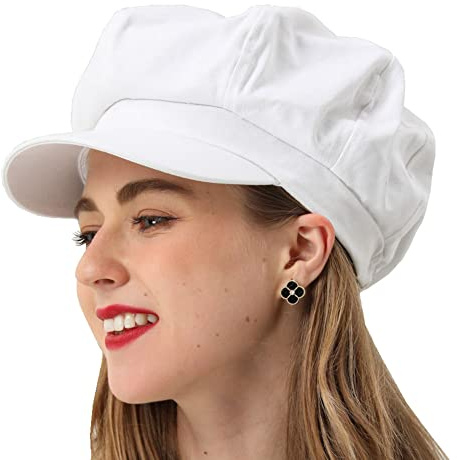 Damen Newsboy Cap Sommer Barett Cap - 100% Baumwolle 8 Paneele Vintage Cabbie Hut - achteckiges Visier-Kappe für Frauen Mädchen Damen Geschenk, Weiss/opulenter Garten, 7 1/8 / 7 3/8