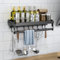 ITHKFU Portaspezie, Portaspezie da appendere Salvaspazio,Portaspezies cucina con porta rotolo da cucina e 8 ganci, porta spezie per mensole cucina Organizer, in acciaio inox, per bagno e cucina,nero