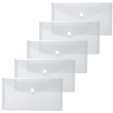 HERMA 20032 Dokumententaschen DIN lang transparent weiß, 5 Stück, kleine Sichttaschen Umschläge mit Druckknopf, Briefumschläge aus Plastik für Schule, Uni, Büro, Reise