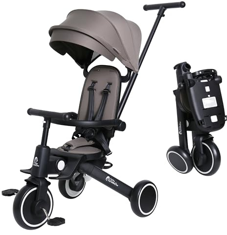 FYLO Xplor Kids Trike Foldable Tricycle Toddler With Parent Handles - Grey Olive | For-Your-Little-One Foldable Baby Trike with Parent Handle – Suitable for Ages 10m-5y, Smart 8-in-1 Design