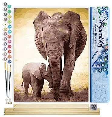 Figured'Art Pintar por Numeros Adultos El Tamaño Del Elefante - Manualidades pintura acrilica Kit Cuadro DIY completo - 40x50cm monta tu propio bastidor