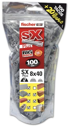 fischer 568726 Taco Pared, Gris, 8 x40