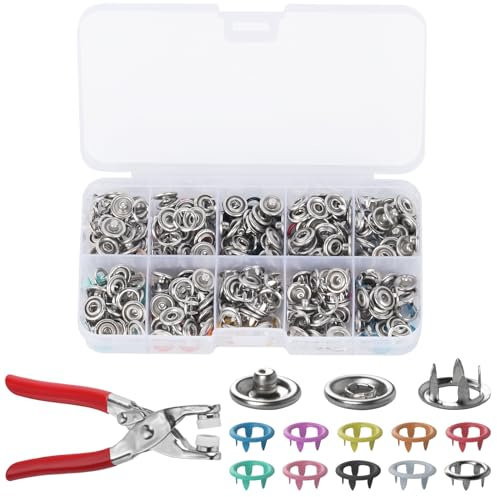 100 Stk Druckknöpfe mit Zange, Druckknöpfe Ohne Nähen, 9.4mm Metall Druckknopf Set mit Druckknopfzange, Hohle Knöpfe Werkzeug für Kinderbekleidung Taschen Handgemaakt DIY Basteln