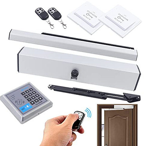 Automatic Door Opener 50W Automatic Swing Door Opener Operator Office Door Operator Handicap Door Opener Remote Kit with Remote Control and Access Control, Heavy Duty Automatic Gate Motor, Silver