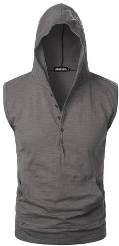 APAELEA Canotta Uomo con Cappuccio Estiva Senza Maniche per Palestra, Allenamento,Grigio,M