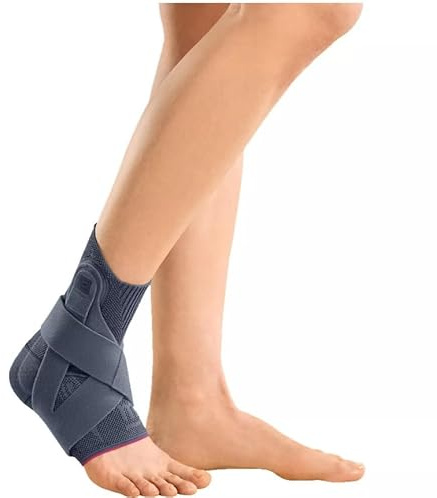 medi Levamed active Sprunggelenkbandage Fußbandage links | Silber | Größe IV | Mit stabilisierendem Gurtsystem & erweiterter Entlastungszone | Einzigartiges Komfortgestrick | Genaue Passform
