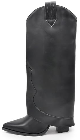IF FASHION Stivali Alti A Punta Gambale A Ghetta Cownboy Texani Con Tacco Alto Da Donna GA017 Nero N.39